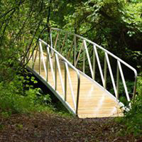 Aluminum gangway from shore to dolphin.